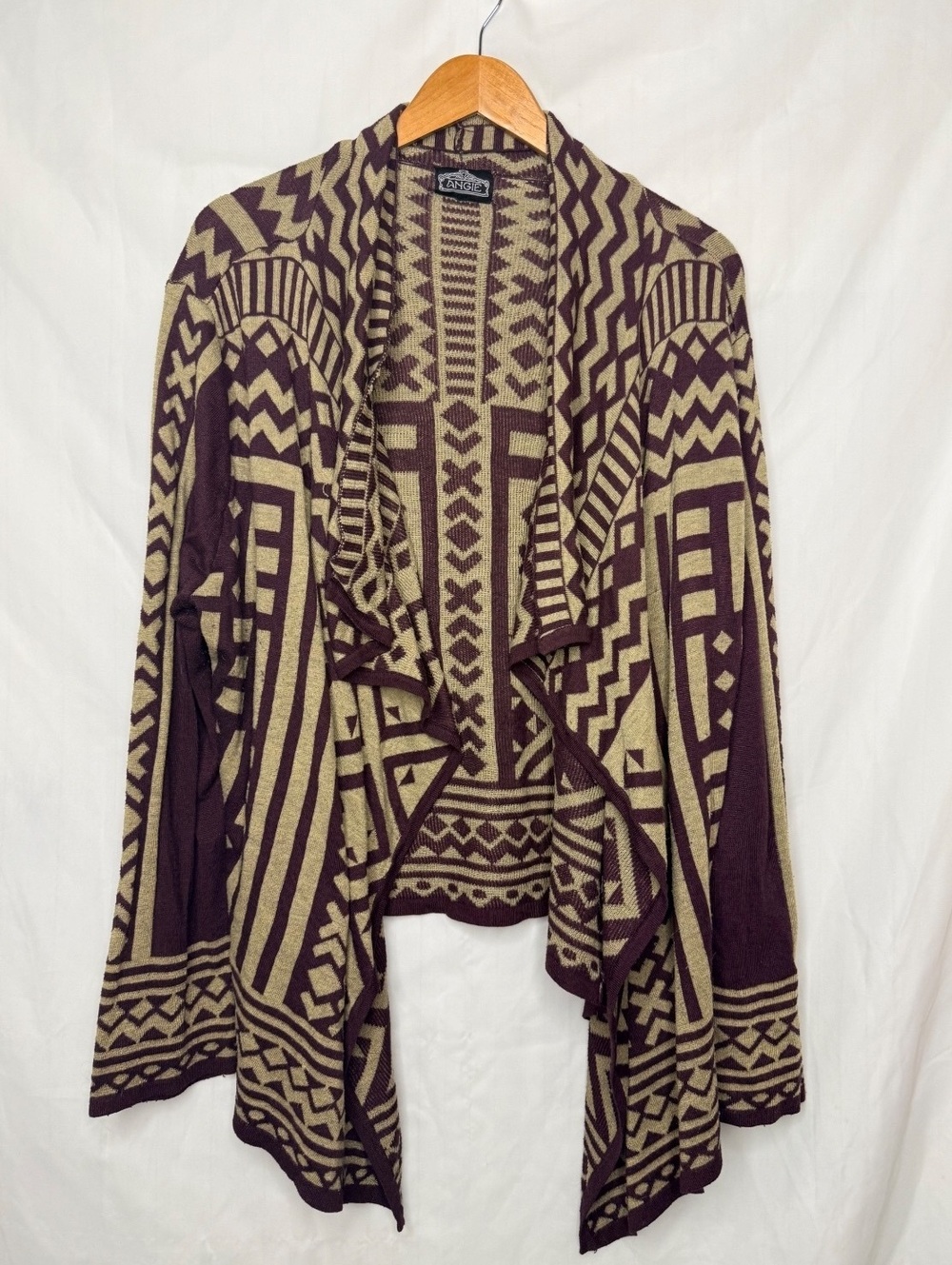 Angie Boho Aztec Geometric Open Front Cardigan 3X